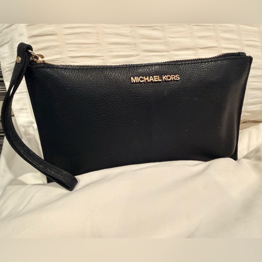 Michael Kors Black Textured Leather Wristlet